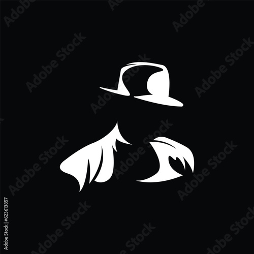 Detective Man Logo Design, Mafia Detective Fashion Tuxedo And Hat Illustration Vector, BlackMan Businesman Icon