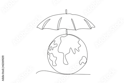 An umbrella protects the ozone layer. World ozone day one-line drawing