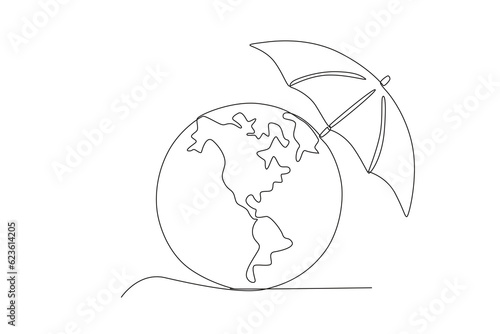 An umbrella to protect nature. World ozone day one-line drawing