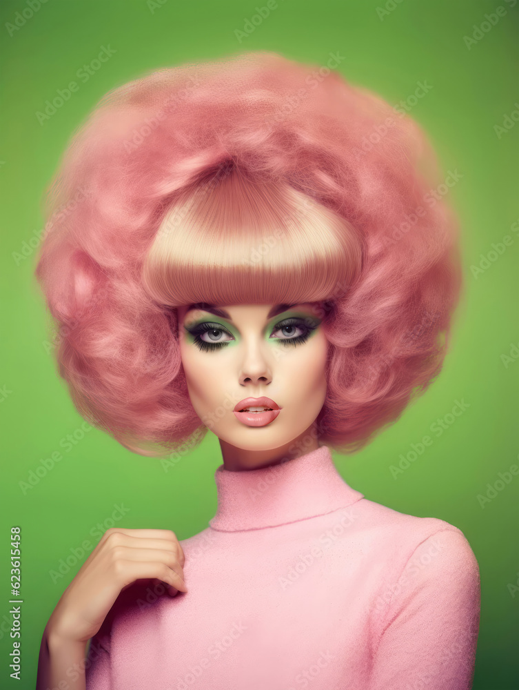 Glamorous young woman with pink hair and amazing hairstyle. AI Generative