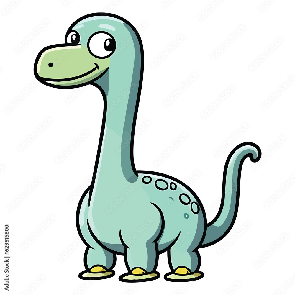 Naklejka premium Playful Prehistoric Friend: Cute Brontosaurus Dinosaur Illustration