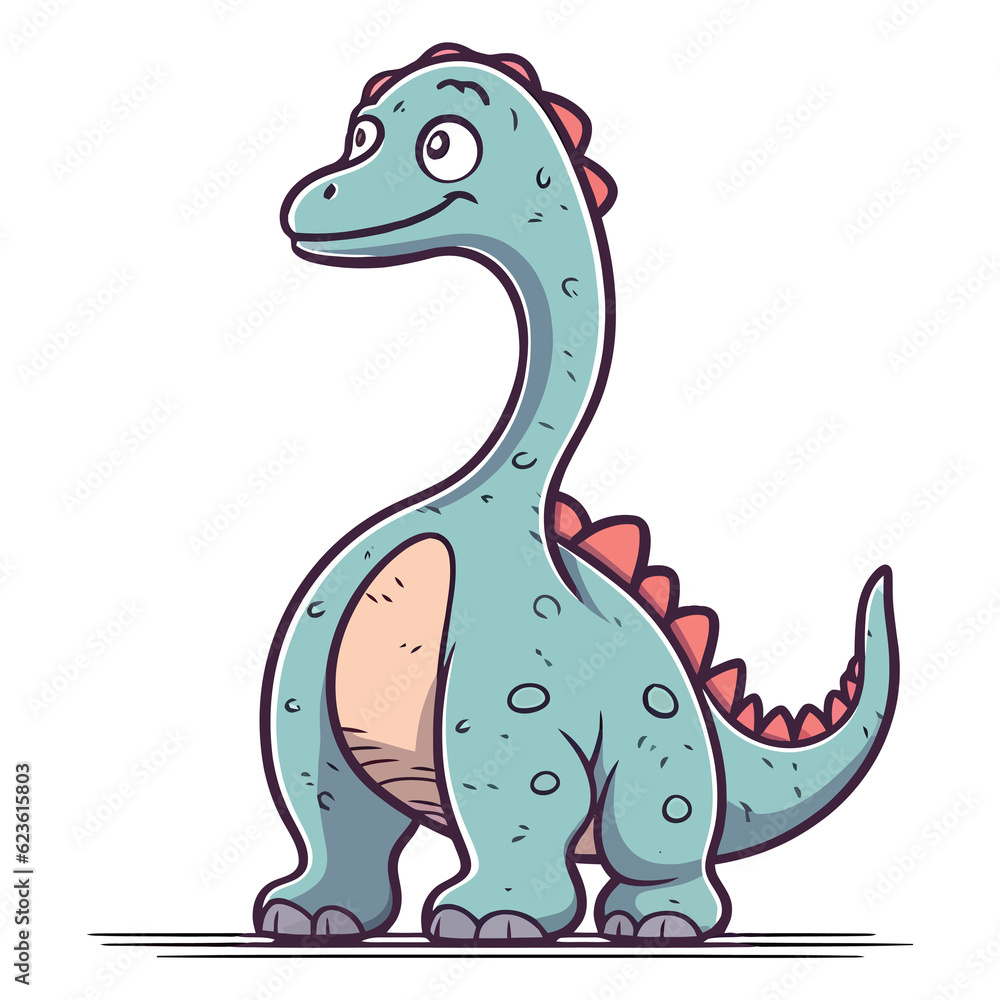 Naklejka premium Playful Prehistoric Friend: Cute Brontosaurus Dinosaur Illustration