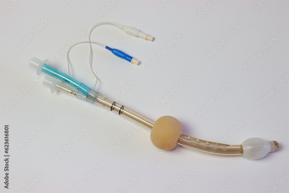 Esophageal tracheal airway tube in a light background. Tube also know