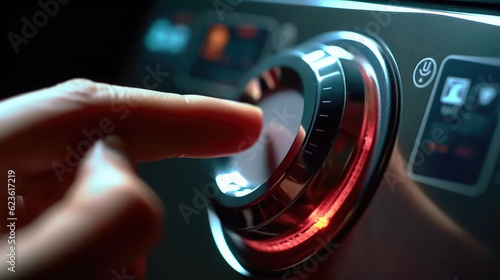 A person touching a button screen on a washing machine