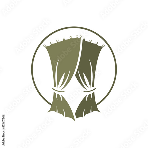Home And Exhibition Curtain Logo Design, Building Decoration Vector Illustration