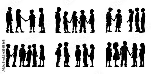 silhouette of children standing together friendship day theme