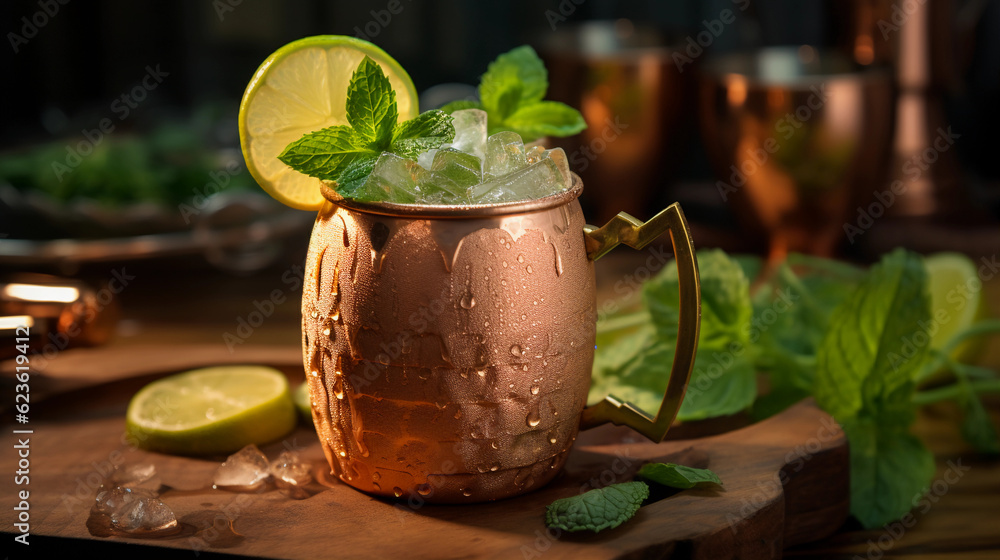 Tasty Moscow Mule with Vodka Ginger Beer Lime Juice Cucumber served on