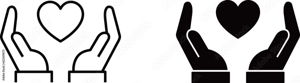 Obraz premium ハートと包み込む手のアイコンセット