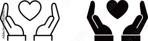 ハートと包み込む手のアイコンセット