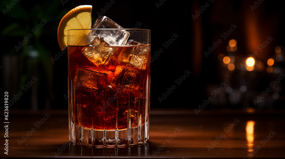 Tasty Black Russian with Vodka Kahlua served on a table top ultra detailed studio lights on dark background product photo for restaurant generative ai Tasty Black Russian with Vodka Kahlua served on a table top ultra detailed studio lights on dark background product photo for restaurant generative ai