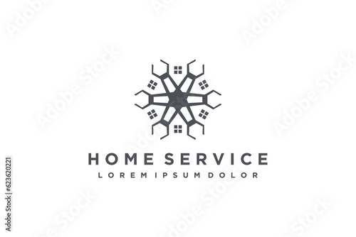 Home service logo design spanner wrench rotation shape handyman illustration