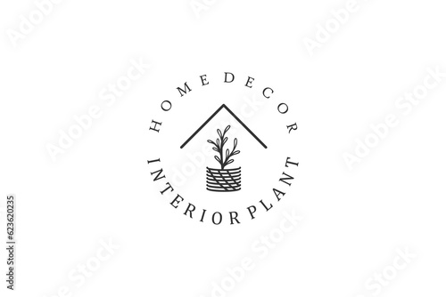 Pot interior plant decoration logo design flower decor house illustration