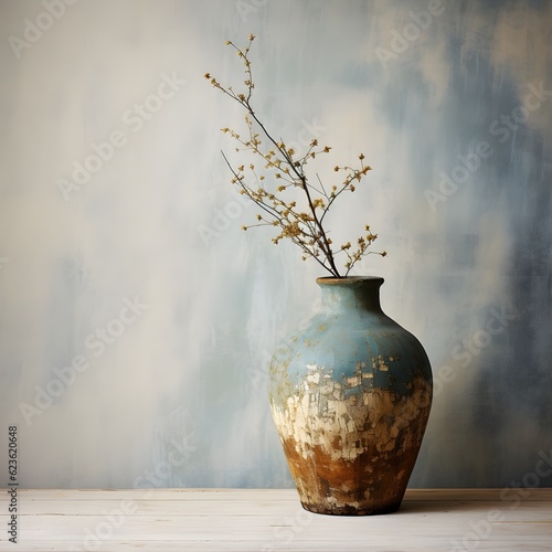 "Rustic Elegance: A Large Vase of Dried Flowers Adorning the Wall."