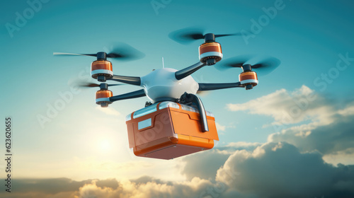 Food delivery drone, Autonomous delivery robot, Business air transportation concept © Sasint