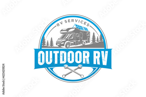 Outdoor RV logo design recreational vehicle icon symbol badge label