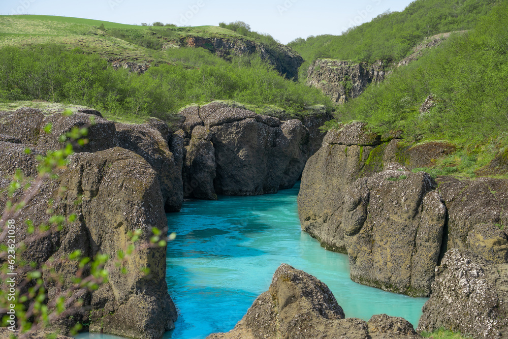 Brúarhlöð Canyon and the turquoise Hvitá River in Iceland