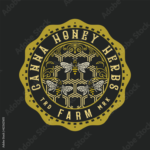 honey illustration bee graphic cannabis design herbs logo farm vintage emblem psychedelic