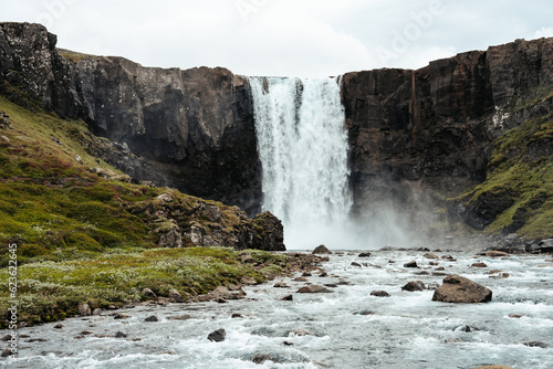 Gufufoss Waterfall along the road to Seydisfjordur in Iceland