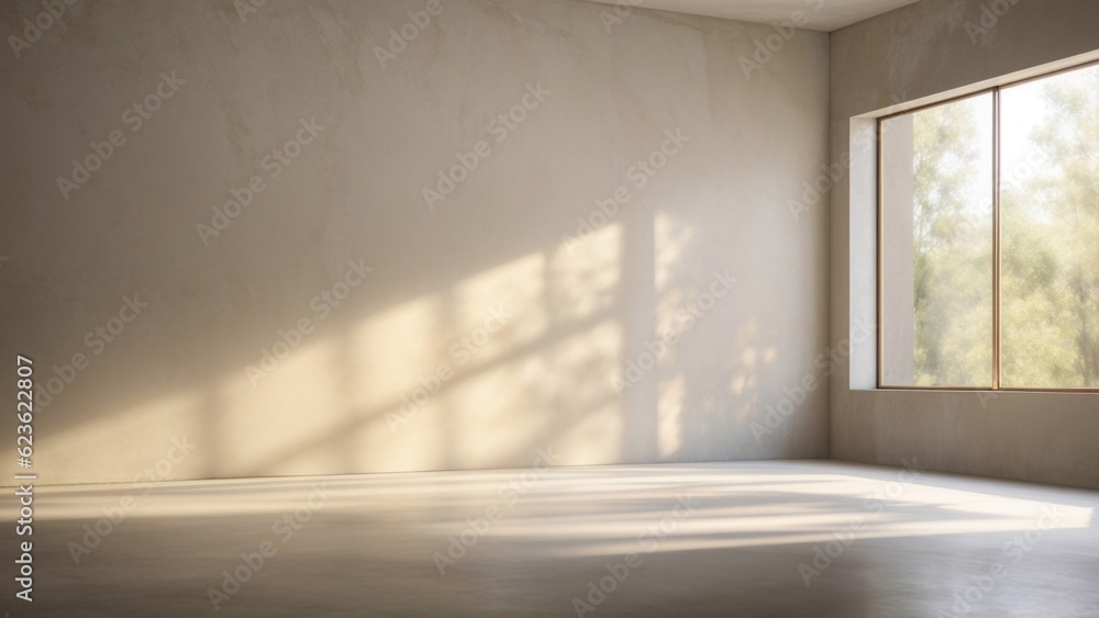 Fototapeta premium An empty creamy interior room with a window shadow