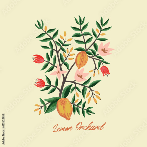 fruit illustration lemons graphic plant design flower vintage watercolour emblem paint t shirt 