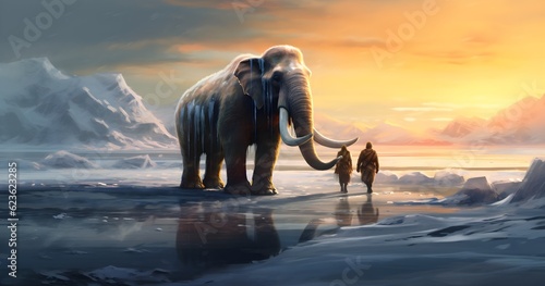 Mammoth and cave men in the ice age