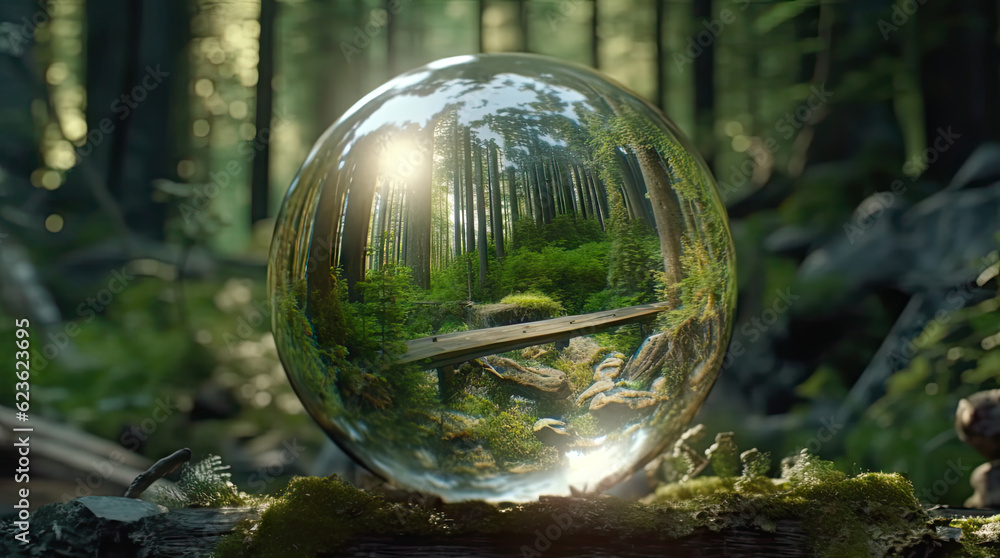 a big crystal ball full of green trees with nature and life inside the crystal vola, in the middle of a post-apocalyptic burning world, 4k, qhd, hyper-realistic, full of details a big crystal ball full of green trees with nature and life inside the crystal vola, in the middle of a post-apocalyptic burning world, 4k, qhd, hyper-realistic, full of details