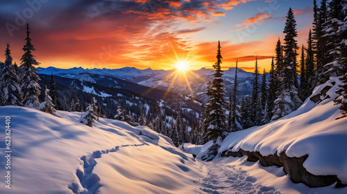 winter sunrise in the mountains