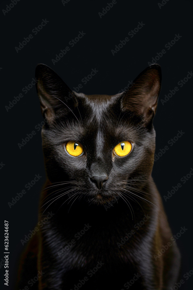 Cute Black Bombay cat posing