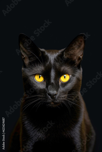Cute Black Bombay cat posing