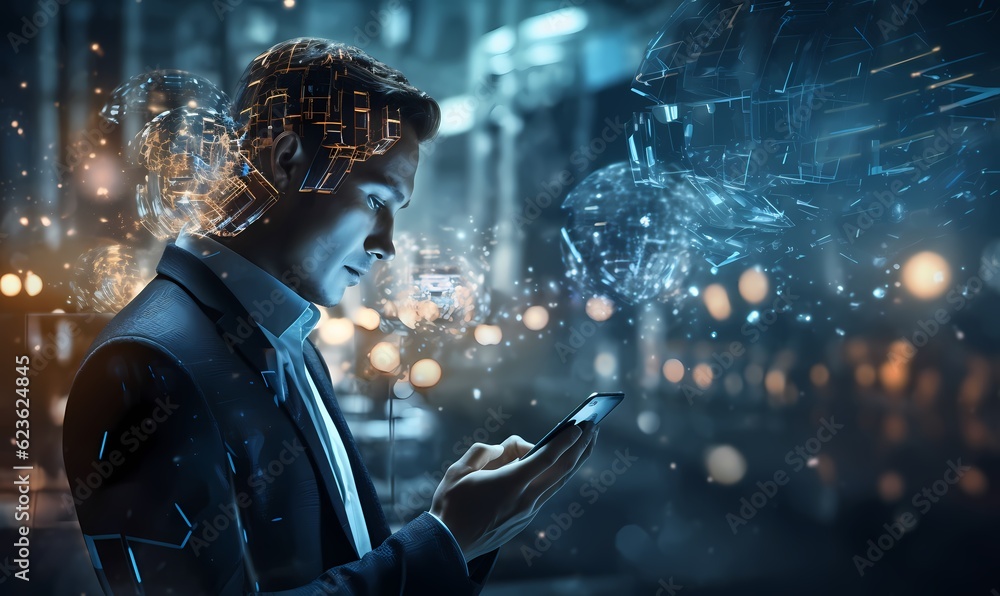 Fototapeta premium Man Using AI Network