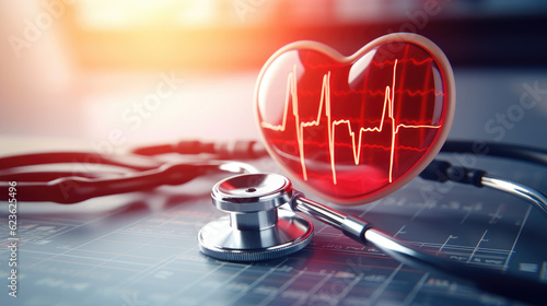 Stethoscope and ECG report, epitomizing the essence of heart health. Generative AI photo