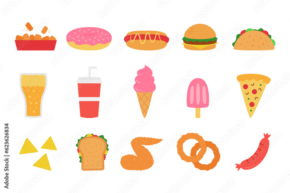 Set of fast food element flat design illustration Set of fast food element flat design illustration