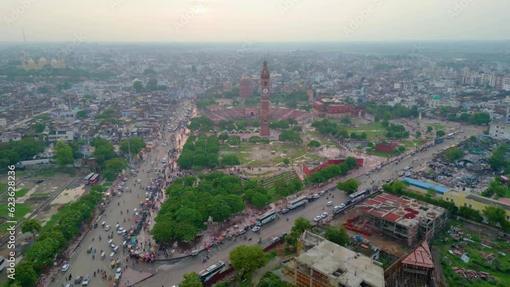 Aerial View of Husainabad Clock Tower and Bada Imambara India Aerial View of Husainabad Clock Tower and Bada Imambara India