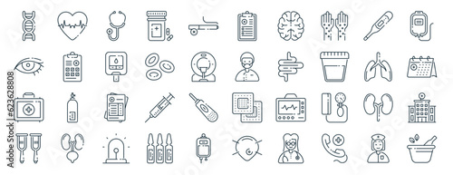 Valokuva set of 40 outline web medical icons such as cardio, eye, first aid kit, crutches