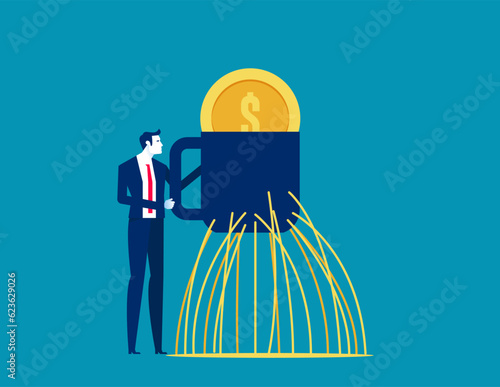 The bucket filled with gold coins that the merchant was holding leaked. financial losses and leaks