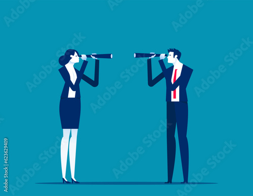 Finding and analyzing competitors. Business vector illustration