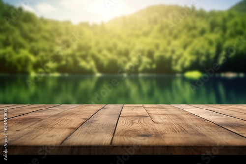 Fototapeta Naklejka Na Ścianę i Meble -  wooden table on the lake