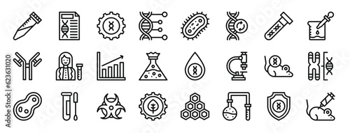 Canvas Print set of 24 outline web genetic icons such as centrifuge, genetical, genetic engin