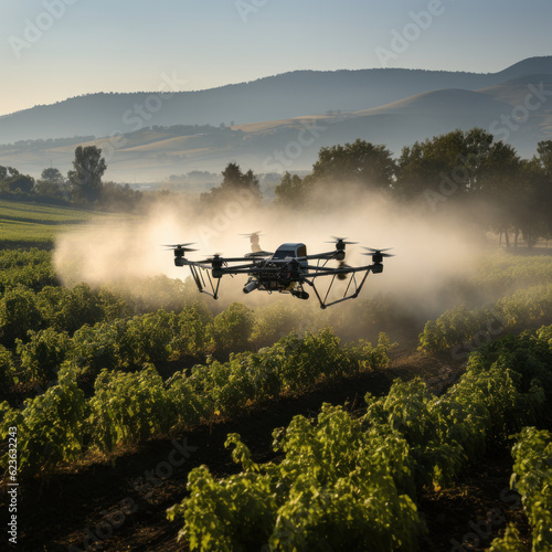 photo showing a drone spraying pesticide on a crop. agriculture can bring several benefits to farmers and the industry,Ai generative