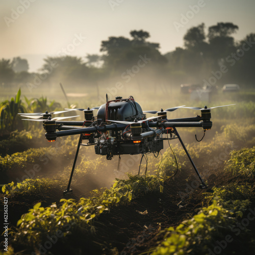 photo showing a drone spraying pesticide on a crop. agriculture can bring several benefits to farmers and the industry Ai generative