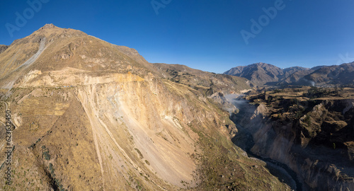 Aerial view of the Colca canyon in Arequipa. Panoramic