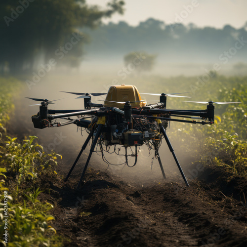 photo showing a drone spraying pesticide on a crop. agriculture can bring several benefits to farmers and the industry,Ai generative