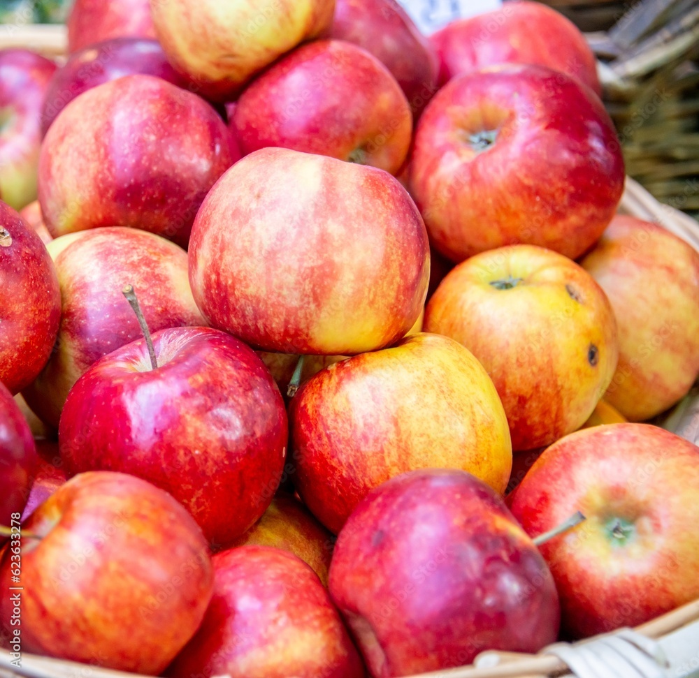 Apples at the market display stall Apples at the market display stall