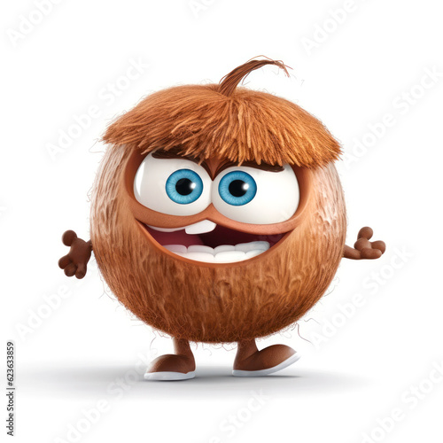 cheerful and funny Coconut character on a white background. Generative AI 