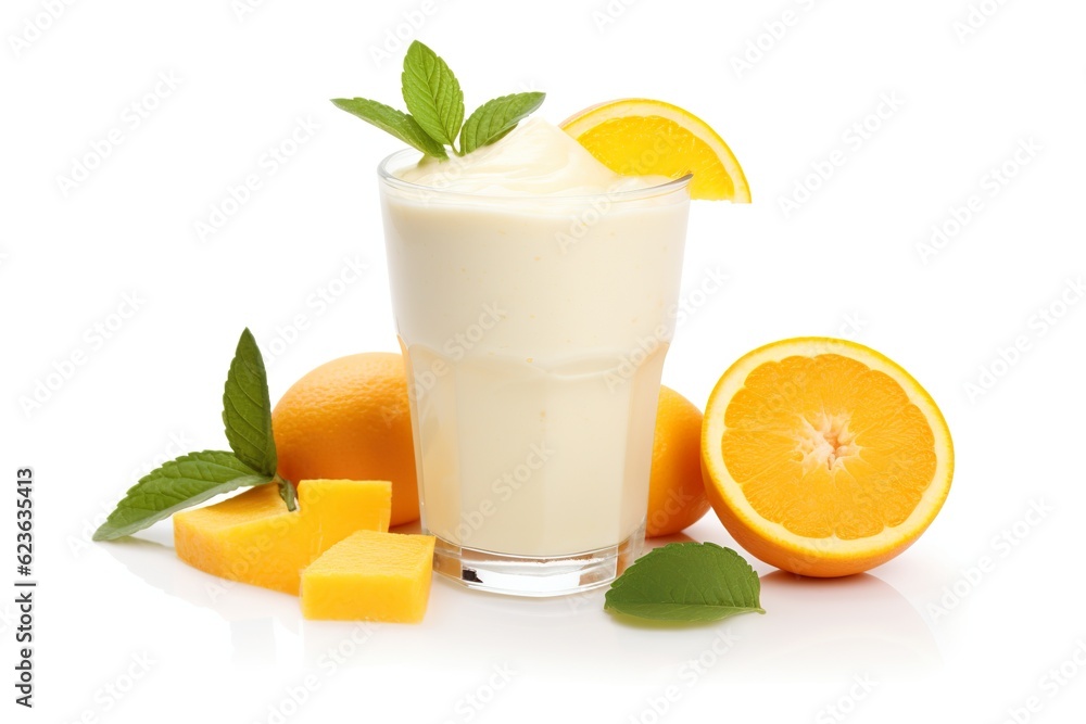 Fototapeta premium Smoothie orange fruits yogurt isolated on white background PNG