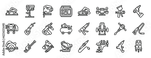 Tableau sur toile set of 24 outline web power tools icons such as planer, drilling hine, jigsaw, g