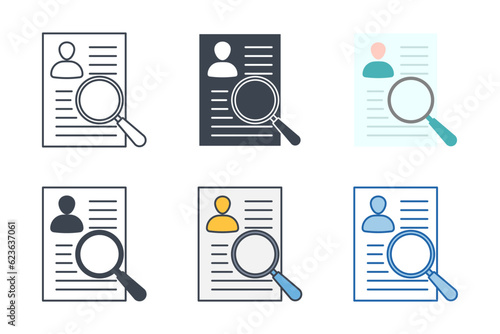 Magnifying Glass over Resume Icon symbol template for graphic and web design collection logo vector illustration