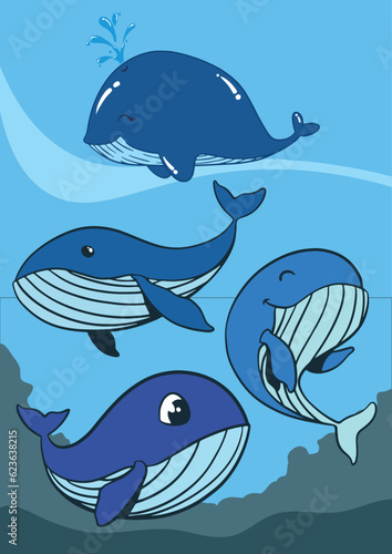 Whale fish cartoon Illustration for kids  