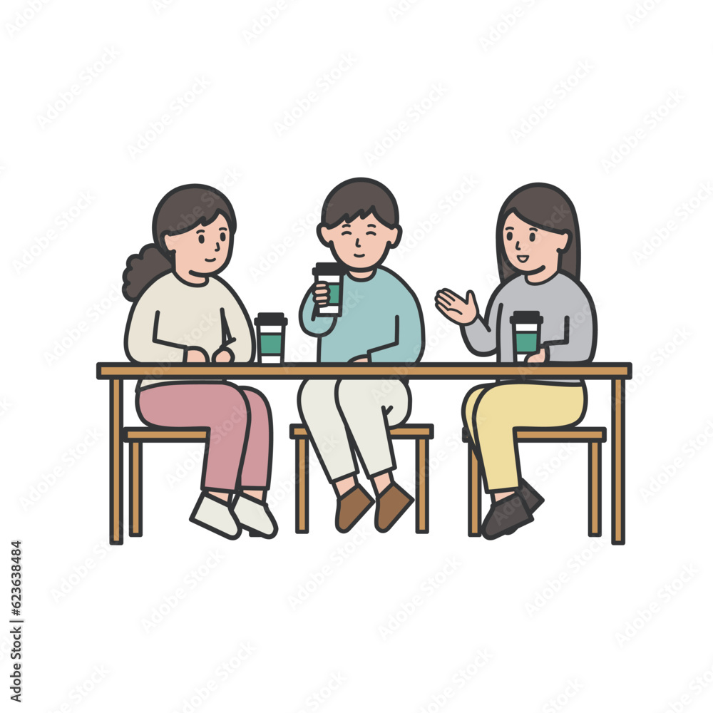 カフェでおしゃべりを楽しむ女性達のイラスト カフェでおしゃべりを楽しむ女性達のイラスト