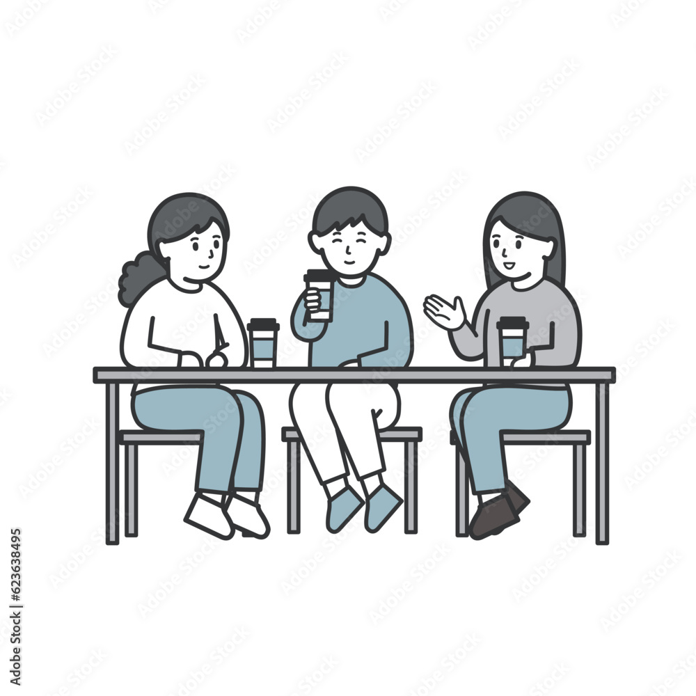カフェでおしゃべりを楽しむ女性達のイラスト